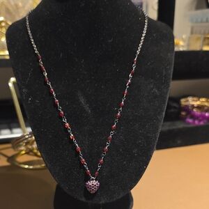 1928 Red and Pink Beaded Heart Pendant Necklace